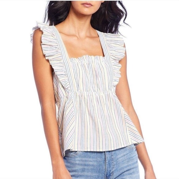 Ella Moss striped multi wear ruffle cute preppy vacation top size medium NWT - Picture 1 of 9